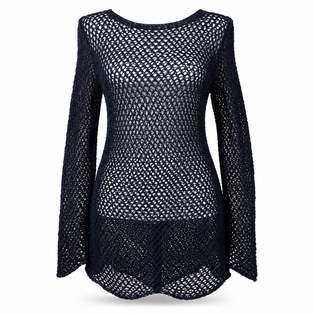 Zara Womens Tunic M Black Crochet Fishnet Open Knit Mesh Boho Beach Coverup